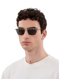 Saint Laurent SL Metal Rectangle Frame Sunglasses — Havana