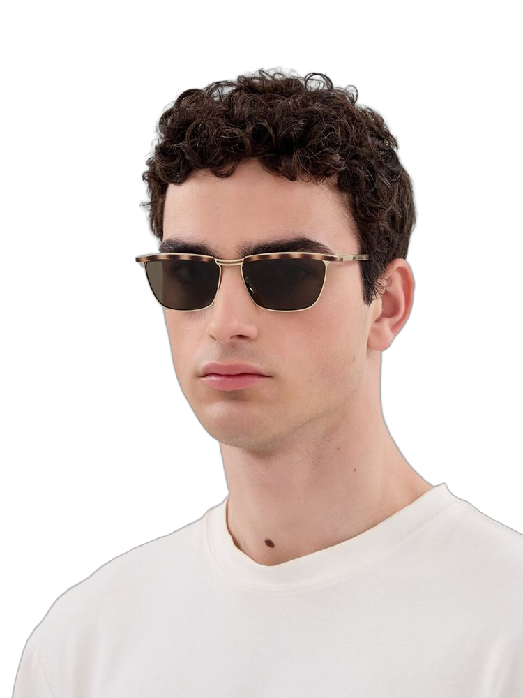 Saint Laurent SL Metal Rectangle Frame Sunglasses — Havana