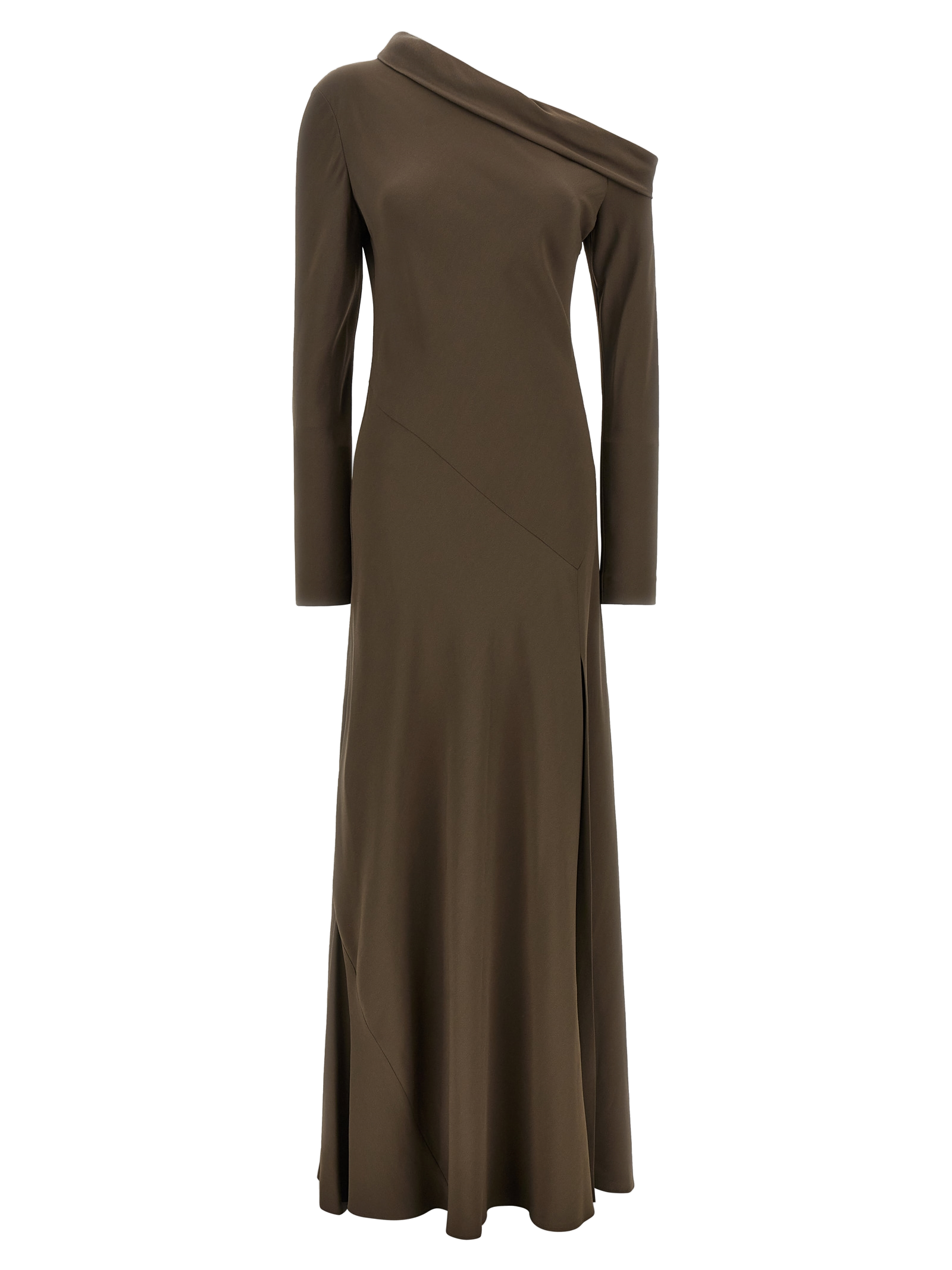 Alberta Ferretti One-Shoulder Viscose Dress — Brown