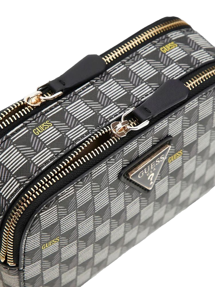 Guess Logo-Jacquard Crossbody Bag — Black