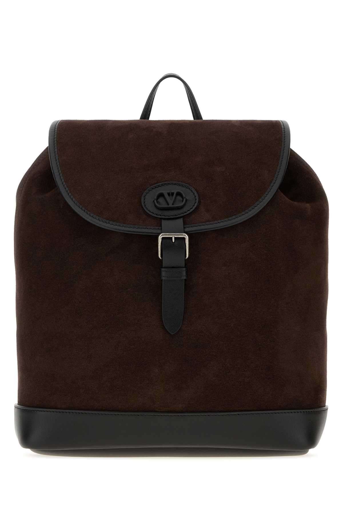 Valentino Garavani Suede and Leather Backpack — Brown