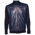 Ferragamo Leather & Wool Knit Zip Front Jacket — Navy