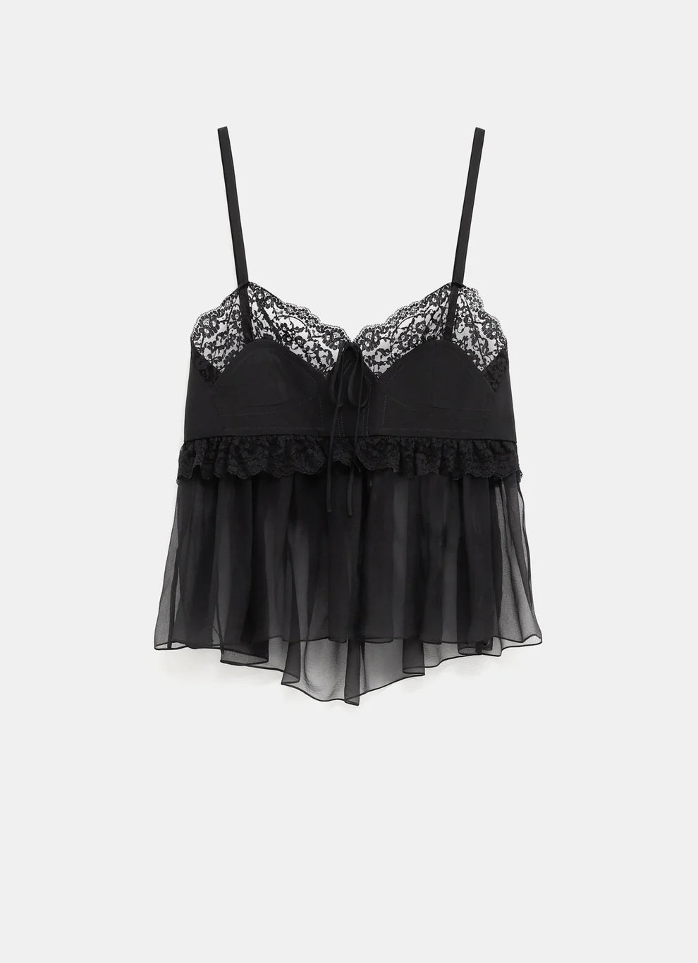 Chloé Lace-Trimmed Silk Crepe Tank Top — Black