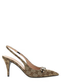 Gucci GG Fabric with Morsetto Detail Slingback Pump — Beige