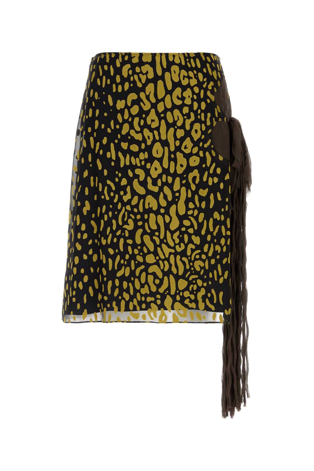 Ferragamo Animal-Print Silk Skirt — Black