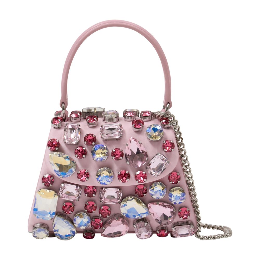 Self-Portrait Crystal-Embellished Satin Mini Bag — Pink