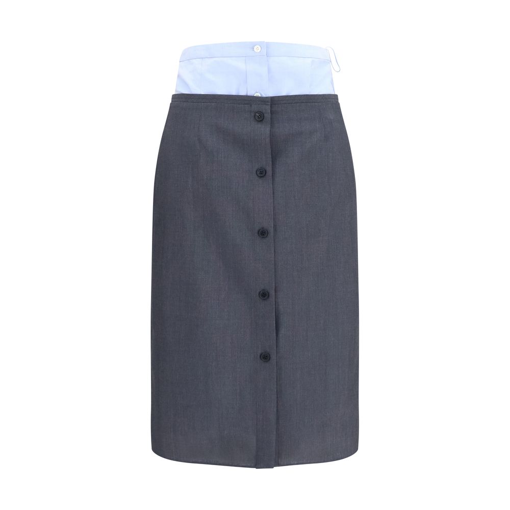 Prada Double-Layer Cotton-Linen Skirt — Gray