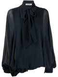 Valentino Pussybow Pouf Sleeve Blouse — Navy