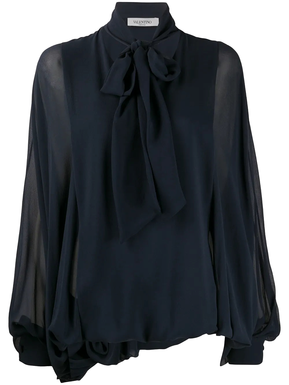 Valentino Pussybow Pouf Sleeve Blouse — Navy