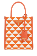 Prada Embroidered Geometric Piqué Top Handle Bag — Orange