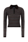 Prada Striped Cashmere-Silk Knit Polo — Black
