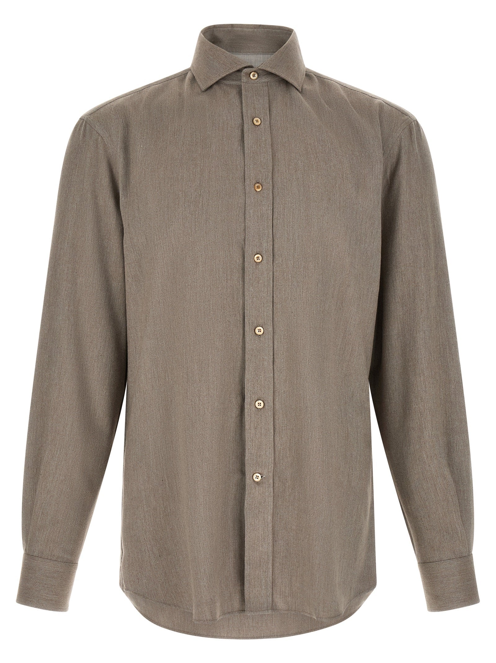 Brunello Cucinelli Cotton Micro Herringbone Shirt — Gray