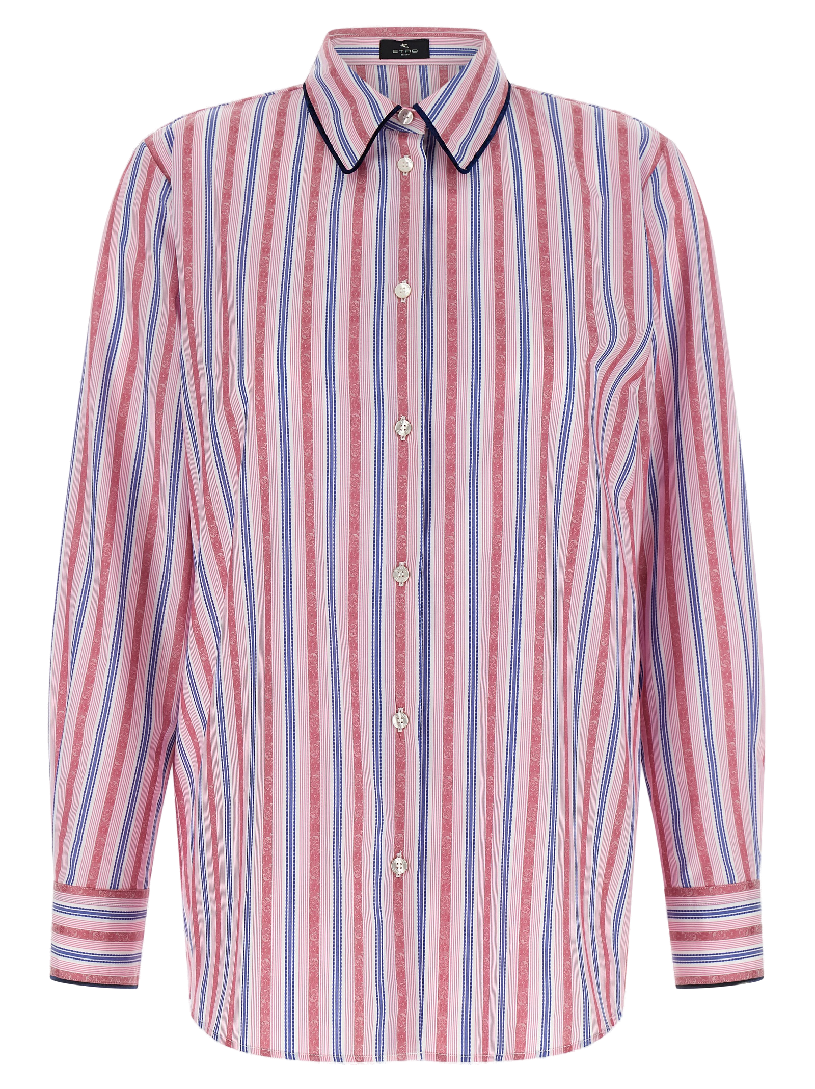 Etro Fil Coupé Striped Cotton Blouse — Pink