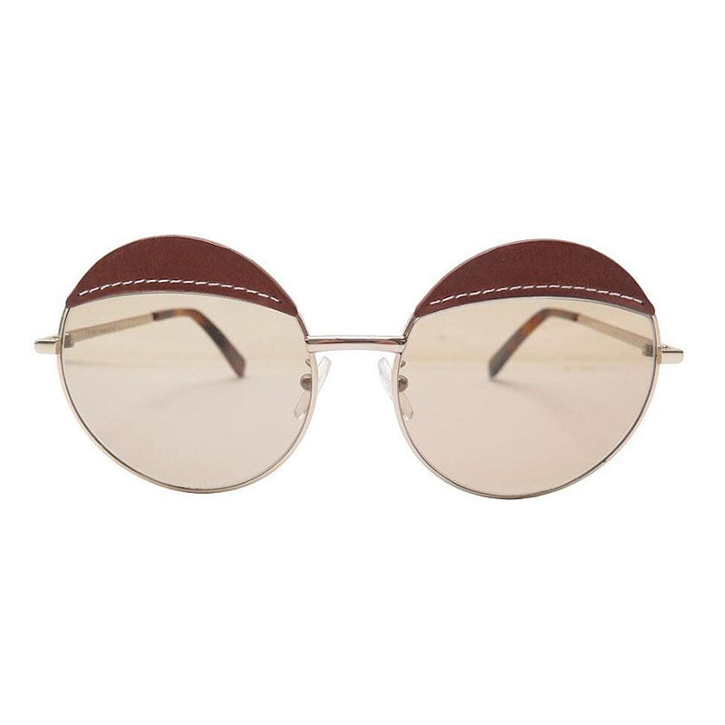 Loewe LW40007U33N Round Brown Leather Frame Sunglasses — Gold