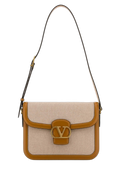 Valentino Garavani Canvas and Leather Shoulder Bag — Beige