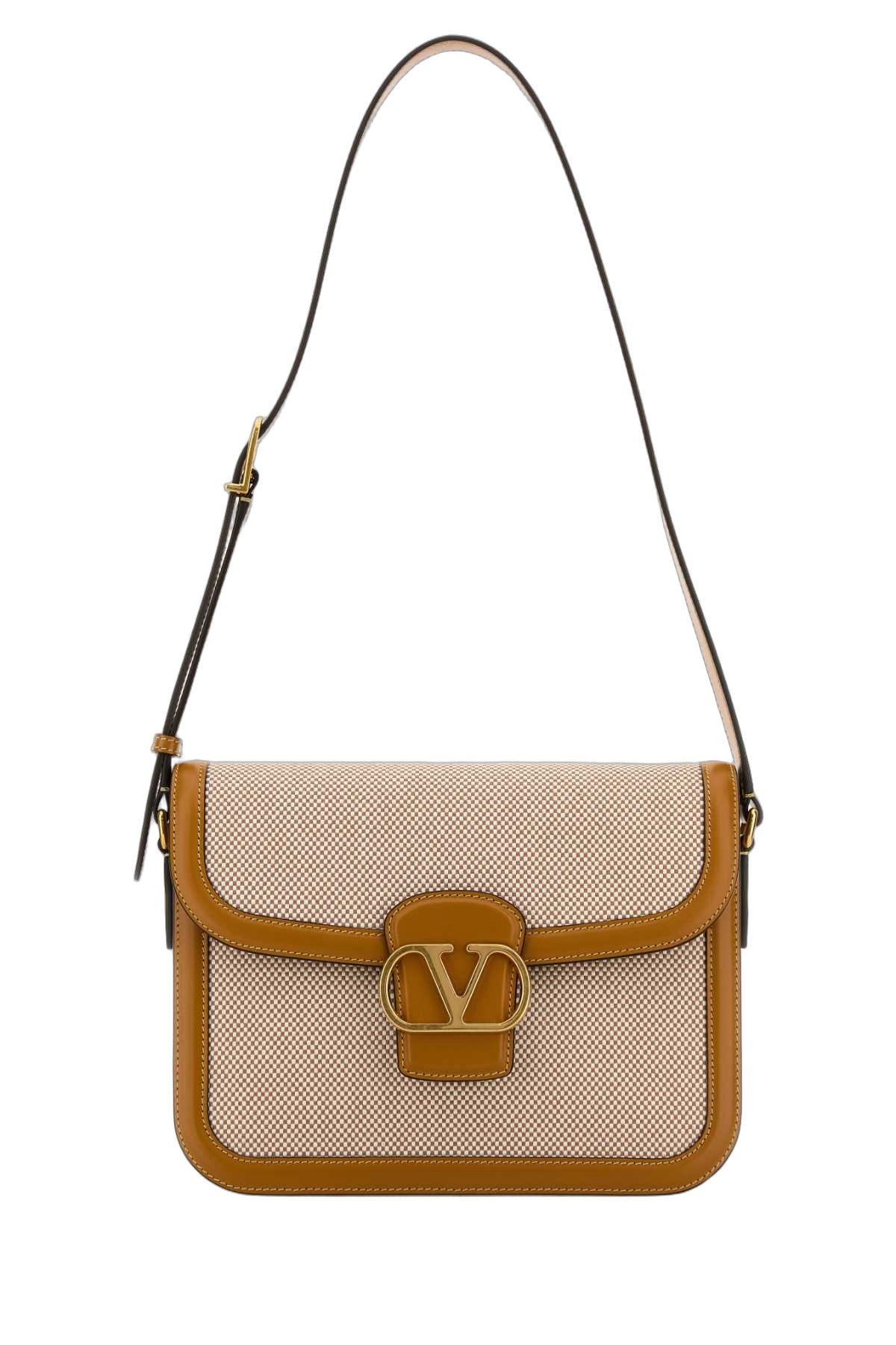 Valentino Garavani Canvas and Leather Shoulder Bag — Beige