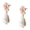 Self-Portrait Flower Pearl Drop Drop Earrings — Pink