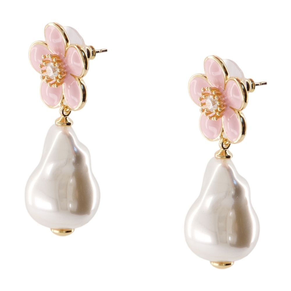 Self-Portrait Flower Pearl Drop Drop Earrings — Pink