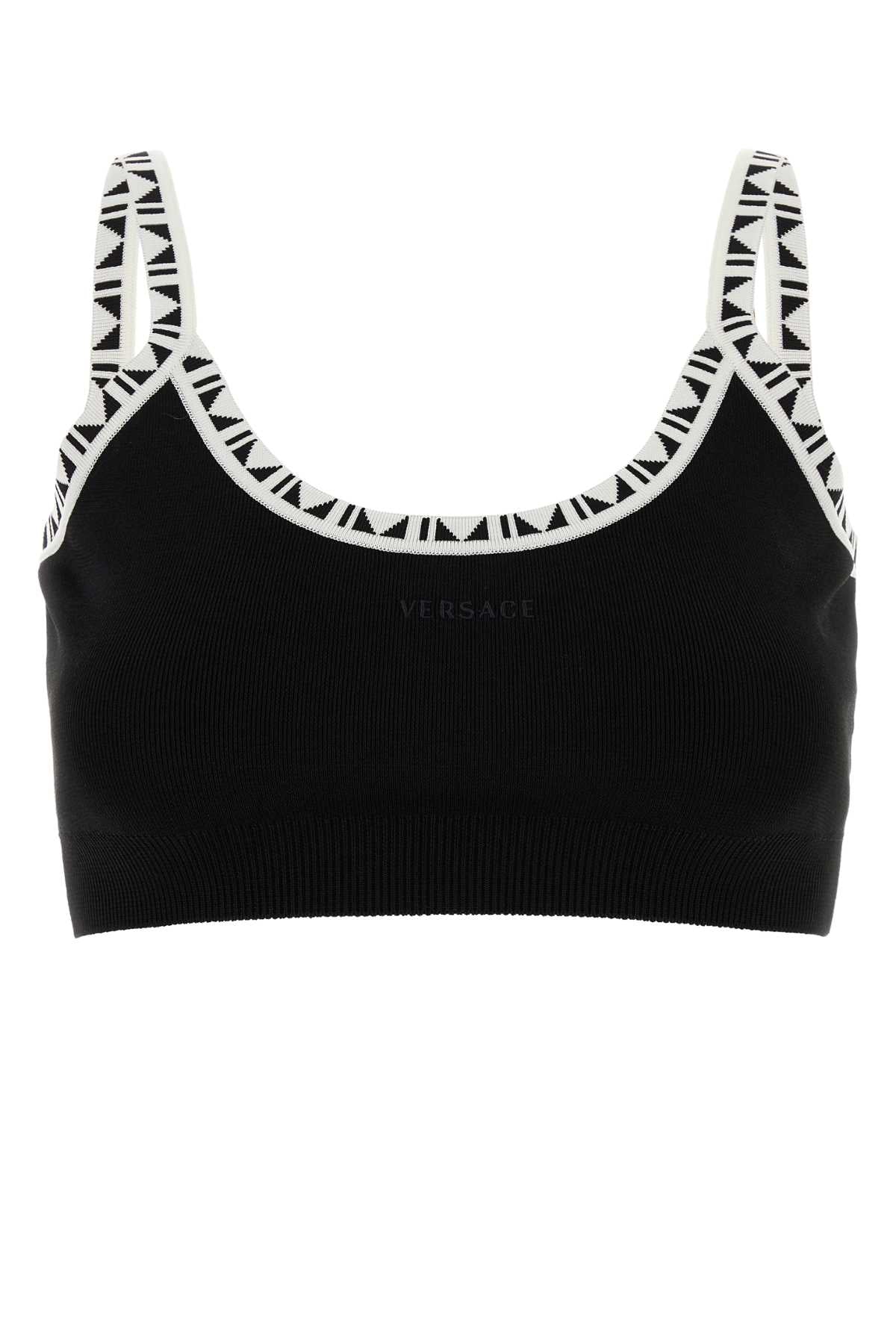 Versace Logo-Patterned Knit Sweater — Black