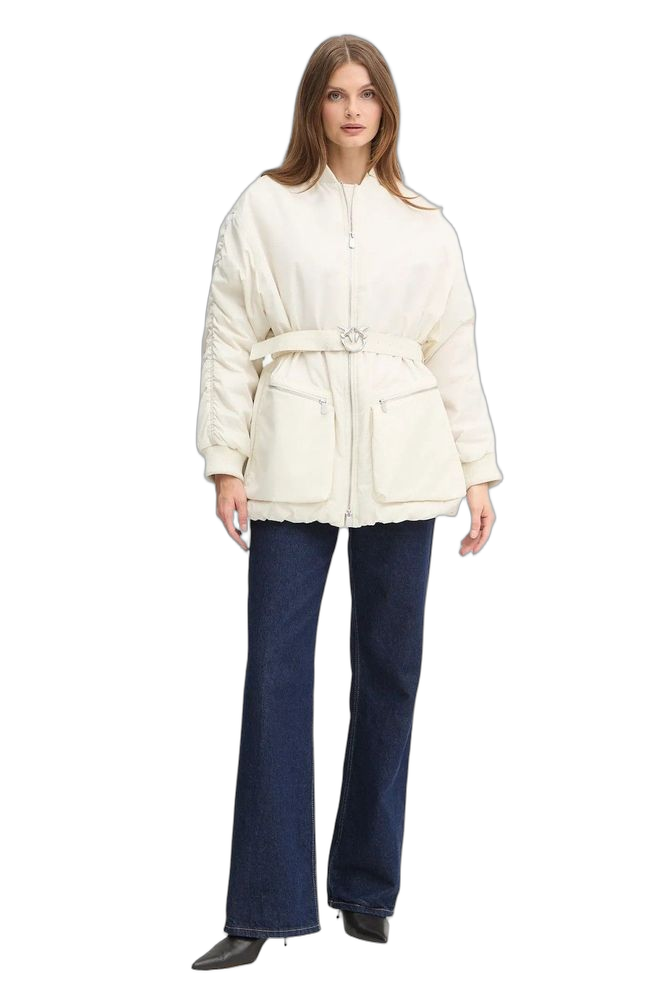 Pinko Quilted Nylon Down Jacket — Cream