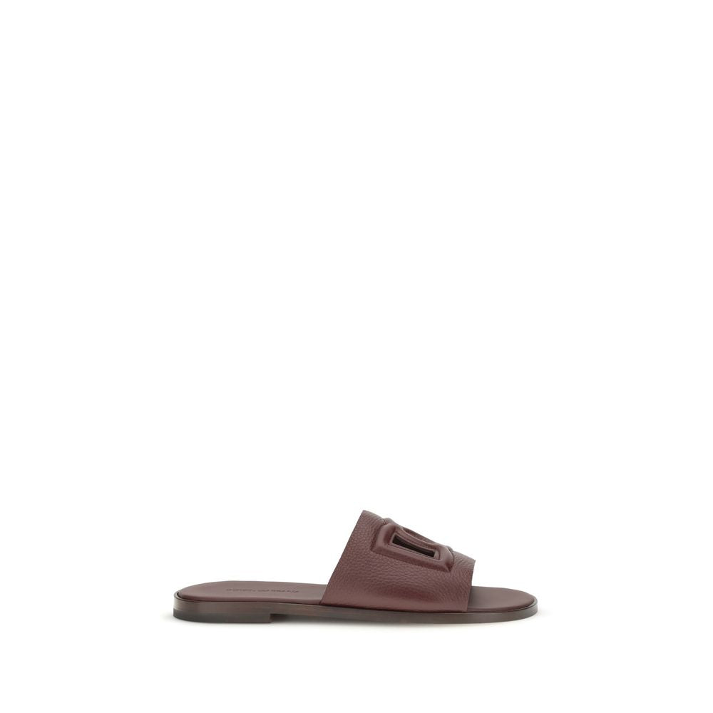 Dolce & Gabbana Cut-Out Logo Leather Sandals — Brown