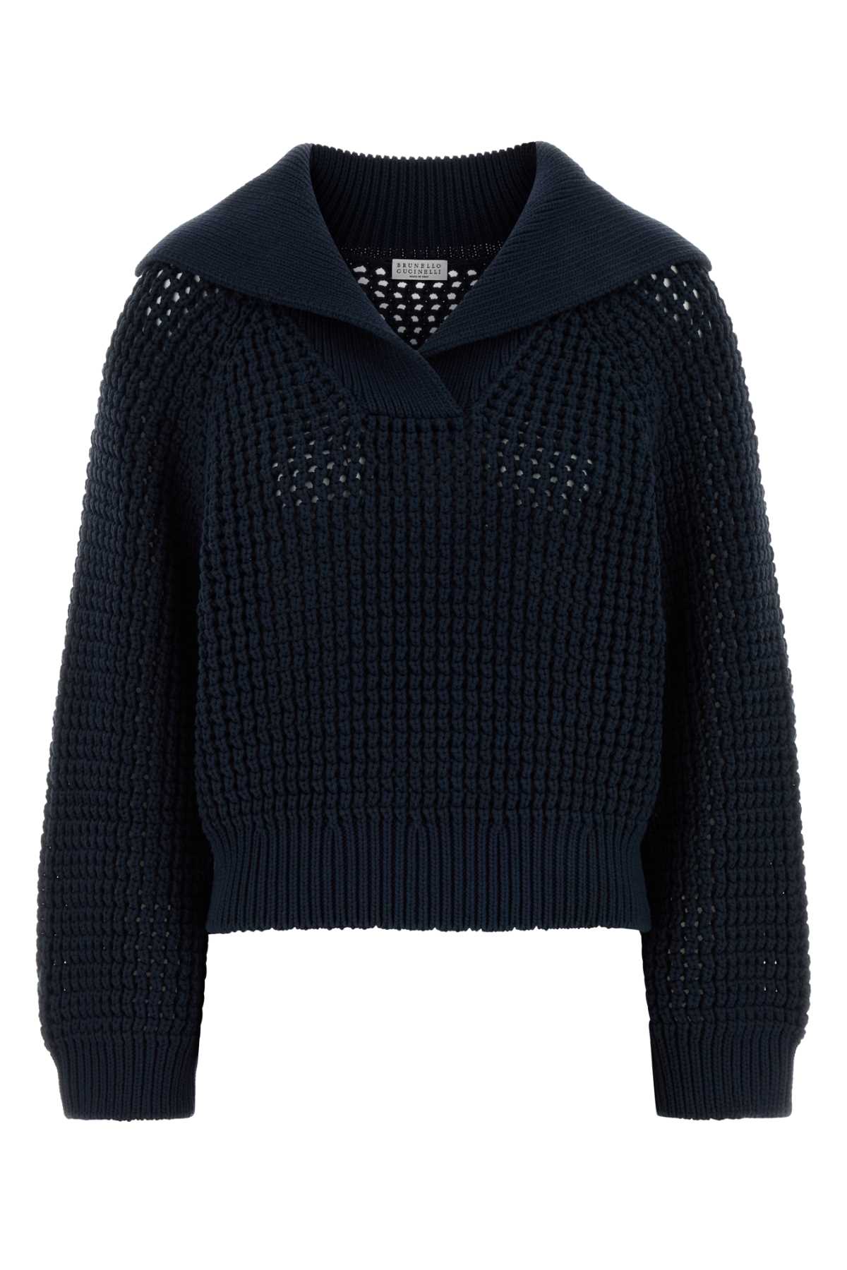 Brunello Cucinelli Cotton-Nylon Knit Sweater — Navy
