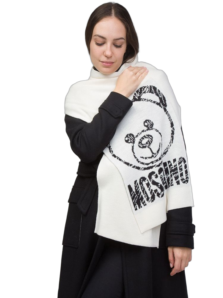 Moschino Logo-Graphic Wool Blend Scarf — White