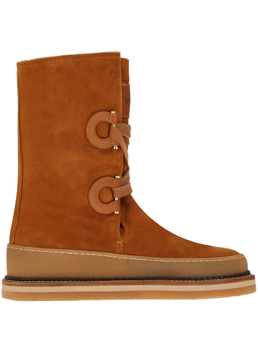 Ferragamo Suede Calf-Length Boot — Brown