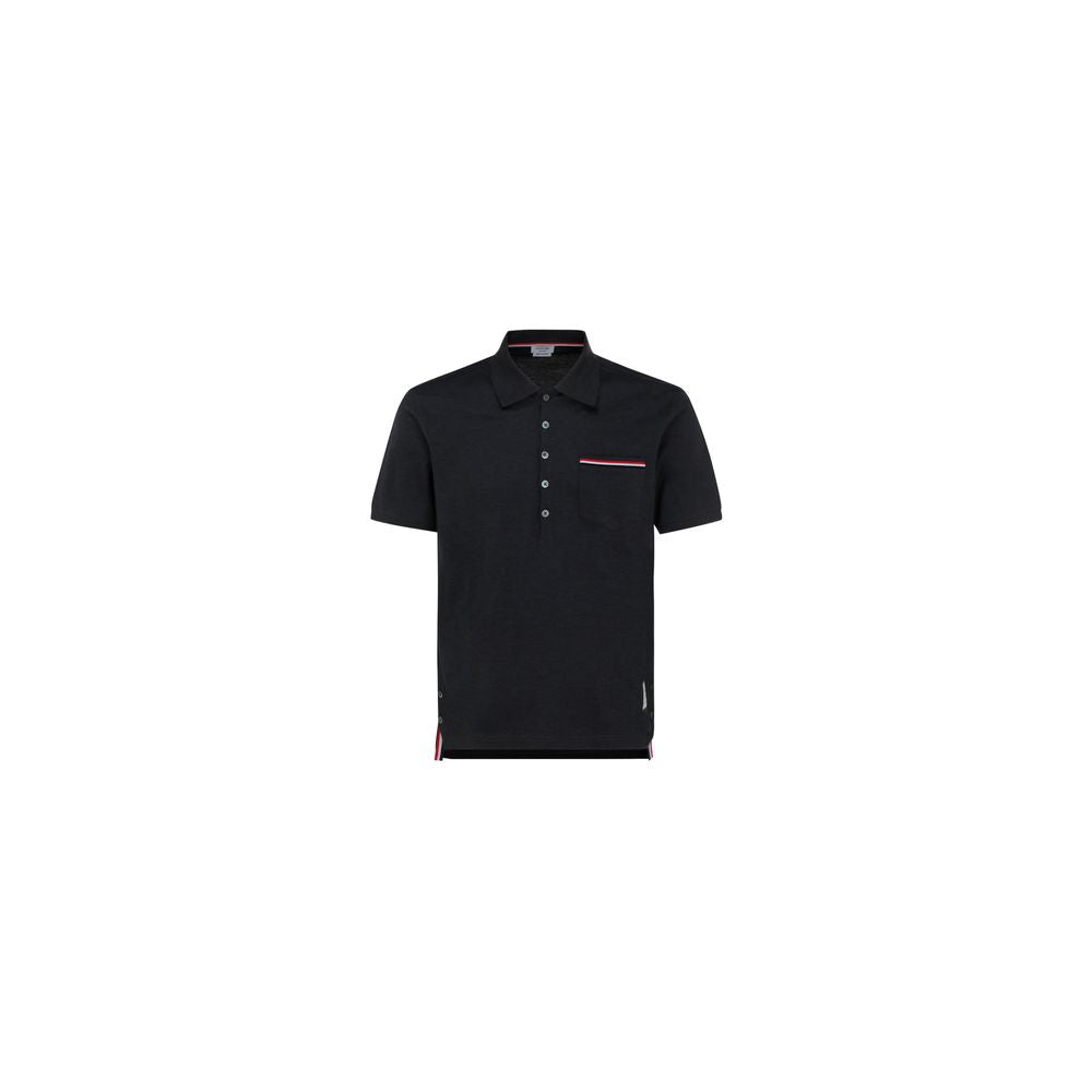 Thom Browne Cotton Polo with Contrast Bands Polo Shirt — Black