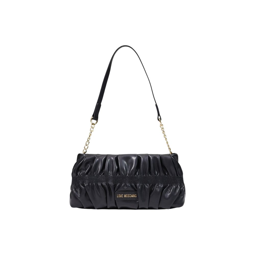 Love Moschino Pleated Polyurethane Shoulder Bag — Black