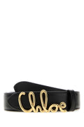 Chloé Cursive Logo-Buckle Leather Belt — Black