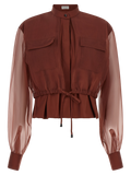 Brunello Cucinelli Cotton and Silk Mixed-Fabric Blouse — Brown