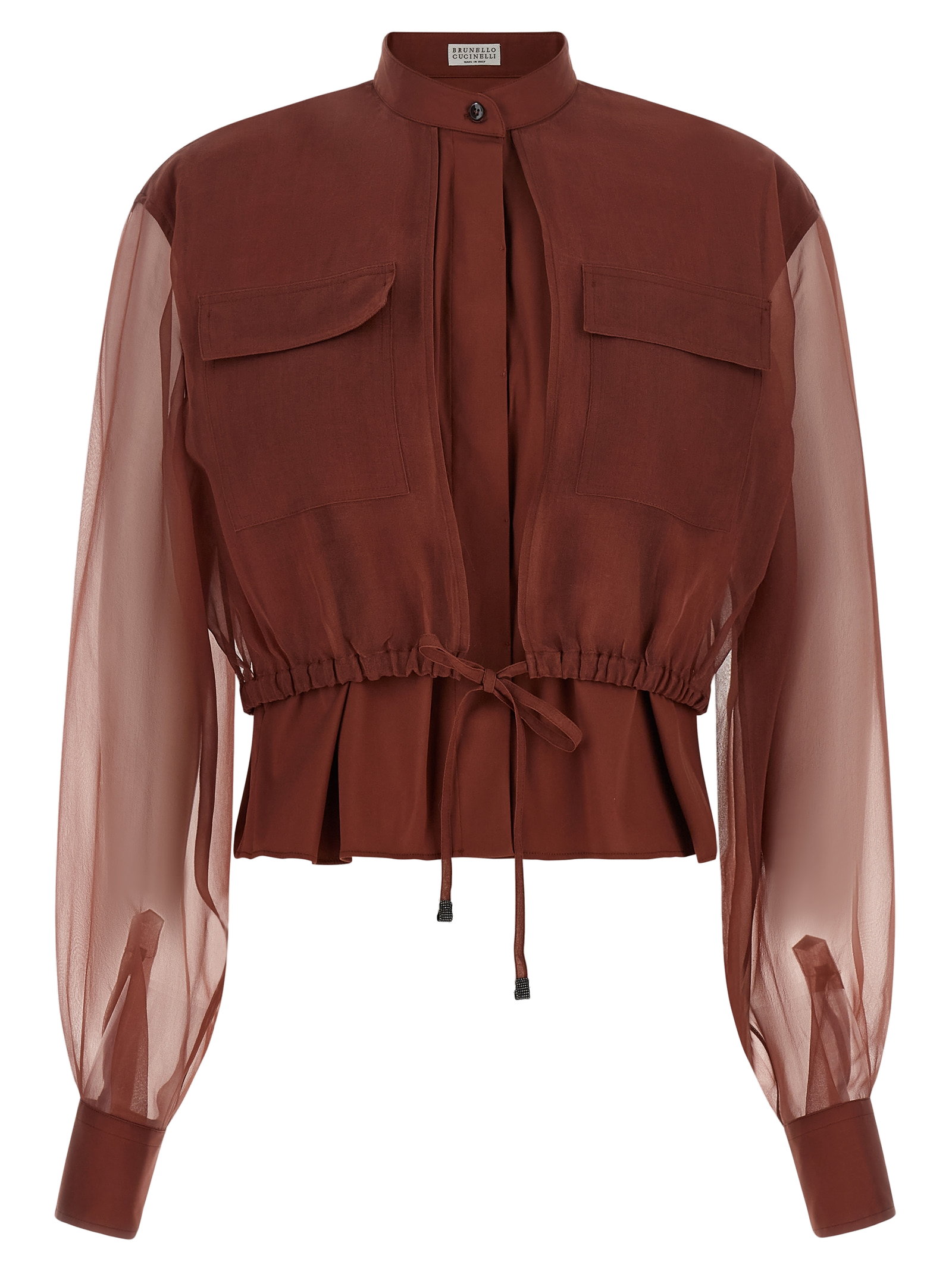 Brunello Cucinelli Cotton and Silk Mixed-Fabric Blouse — Brown