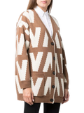 Valentino Logo-Intarsia Virgin Wool Cardigan — Brown