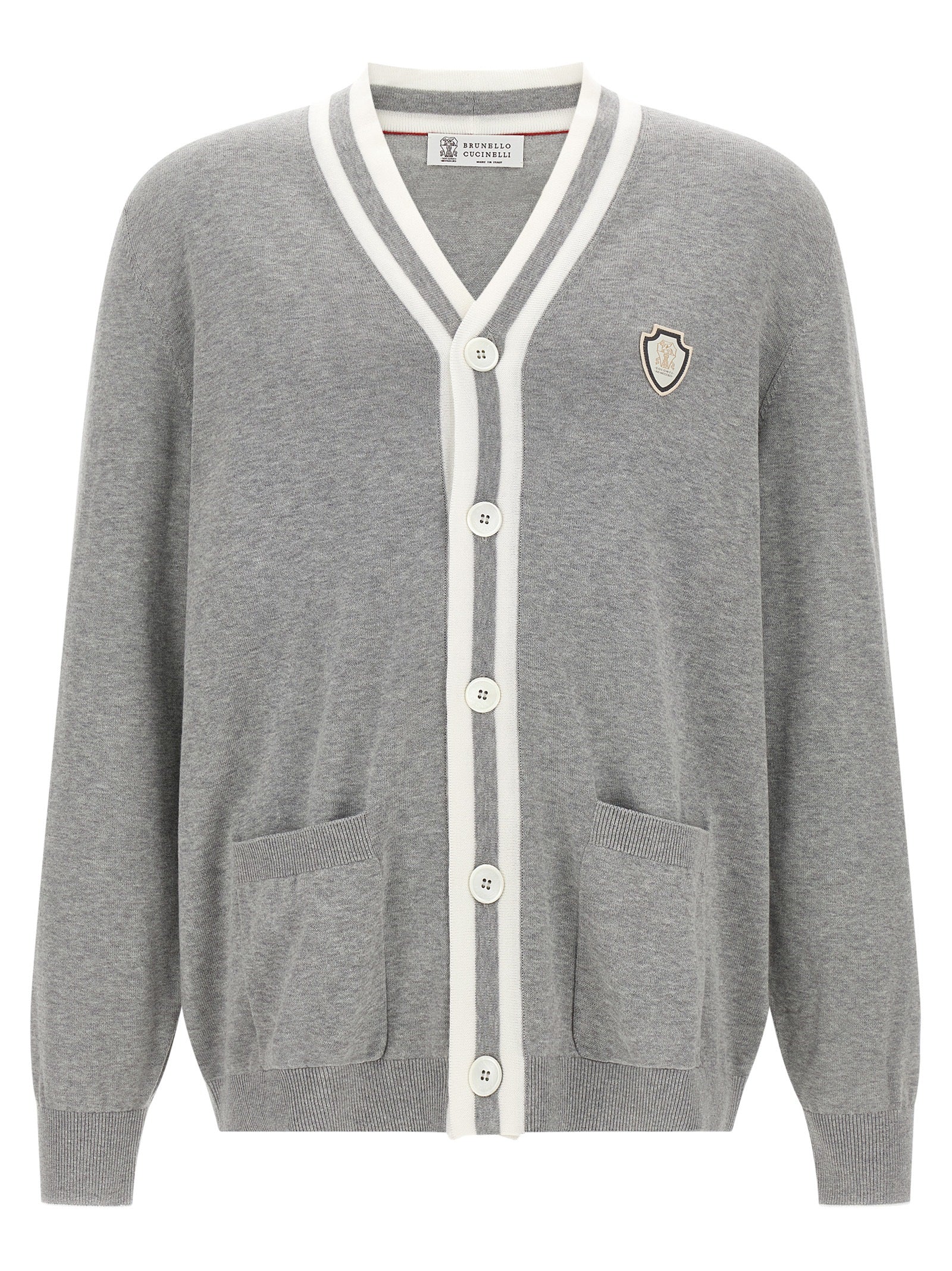 Brunello Cucinelli Cotton V-Neck Cardigan — Gray