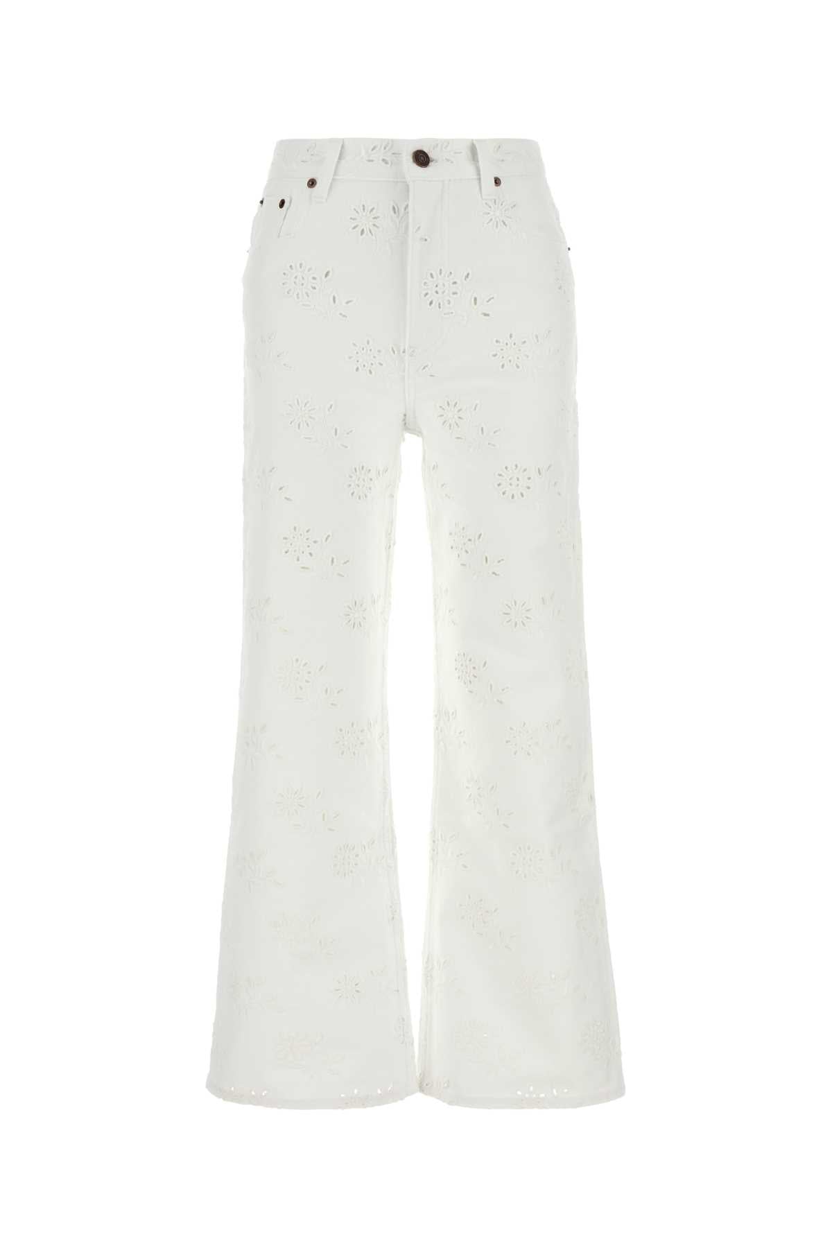 Chloé Eyelet-Embroidered Denim Jeans — White