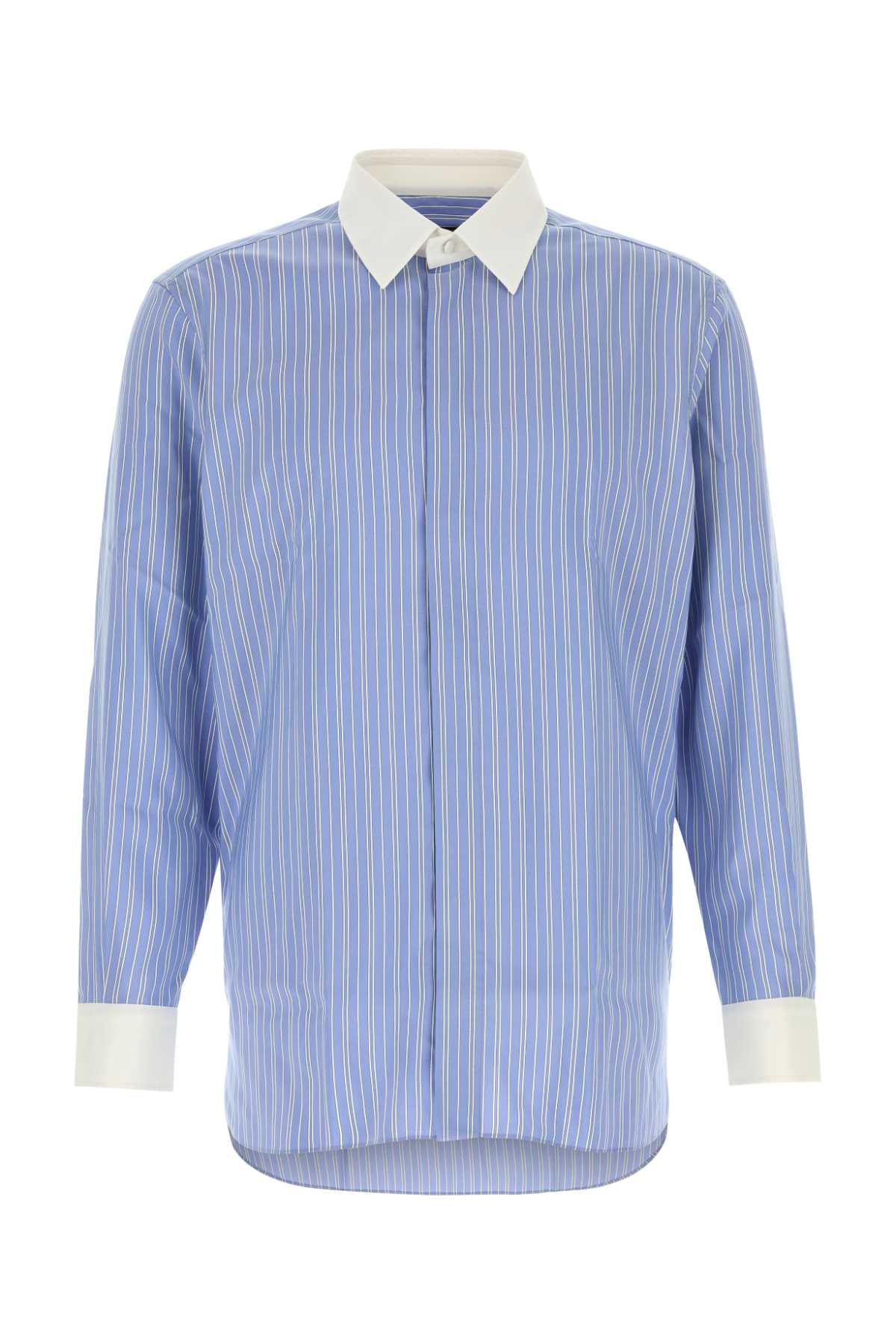Tom Ford Contrast-Collar Pinstriped Silk Shirt — Blue