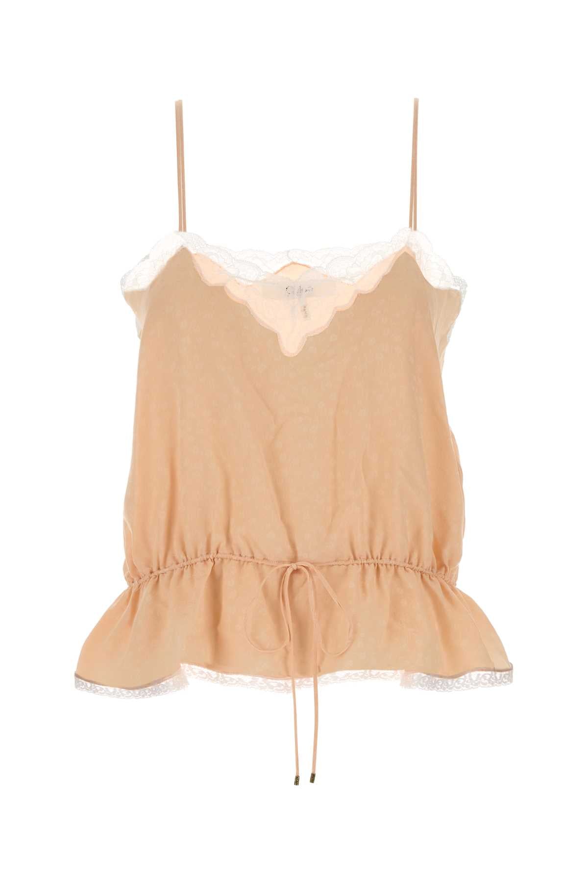 Chloé Lace-Trimmed Silk Tank Top — Pink