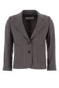 Dries Van Noten Pinstriped Wool Blazer — Gray