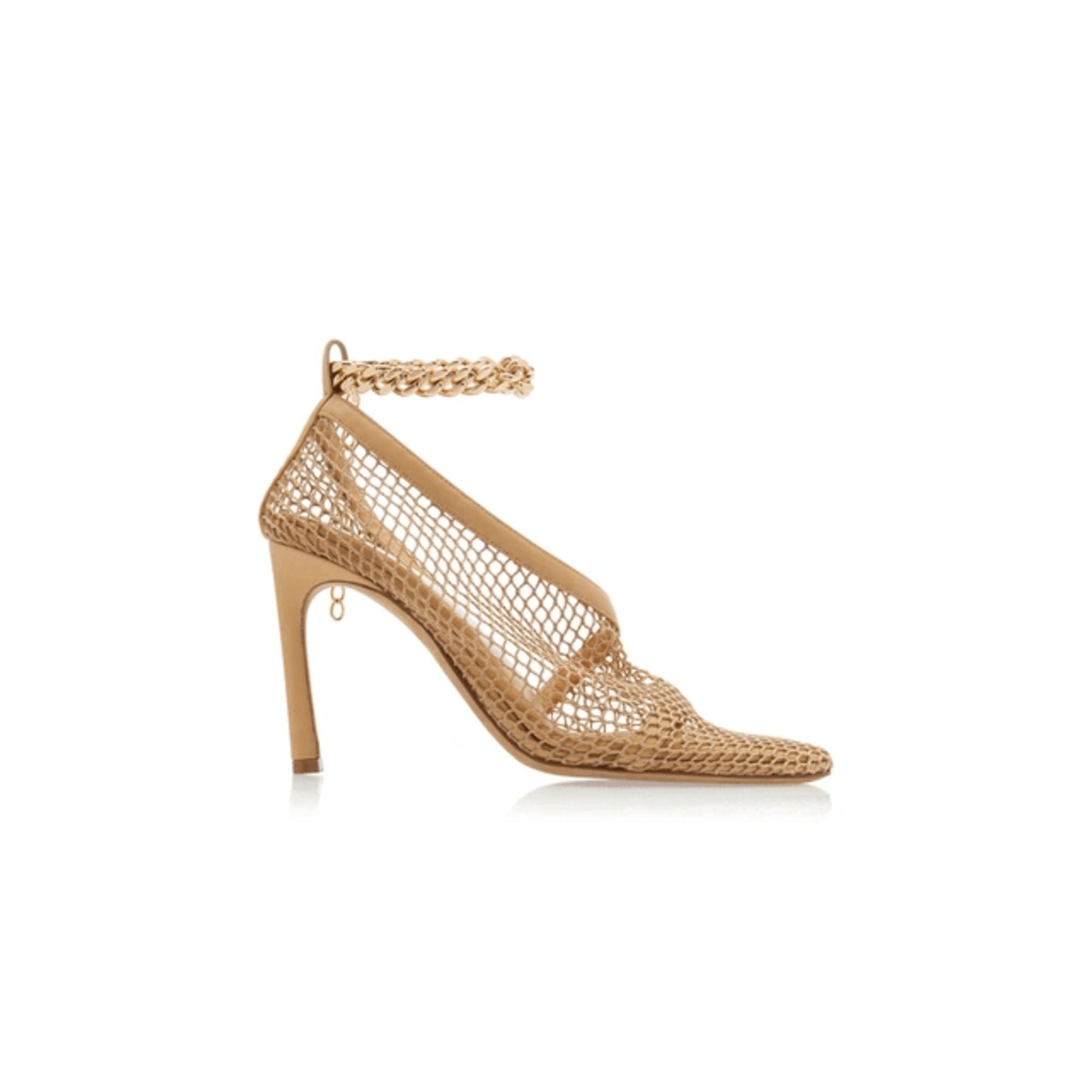 Bottega Veneta Chain-Trimmed Mesh Heel — Beige