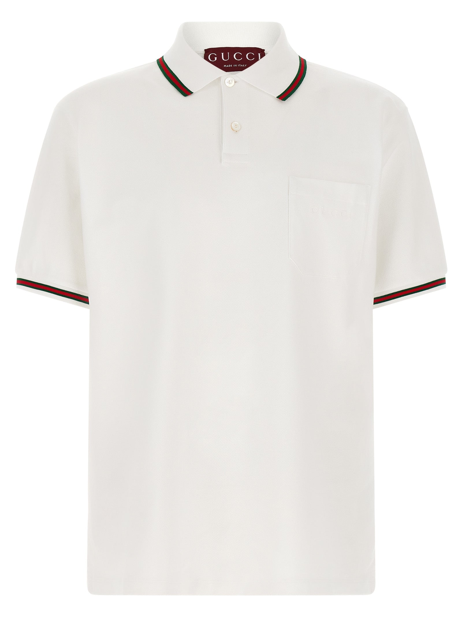 Gucci Web-Trim Cotton Piqué Polo Shirt — White