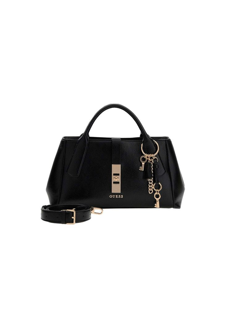 Guess Polyurethane Top Handle Bag — Black