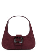 Roger Vivier Suede Buckle-Front Shoulder Bag — Burgundy