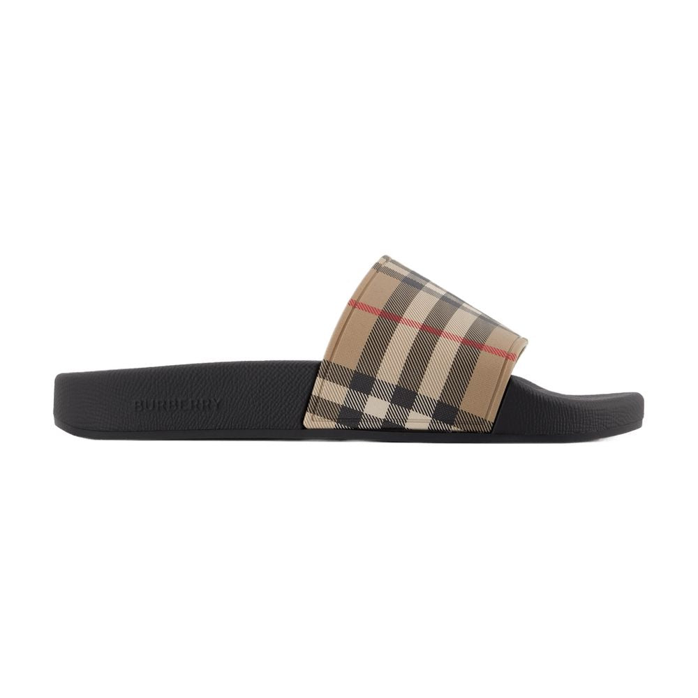 Burberry Check Print Slide Sandal — Beige