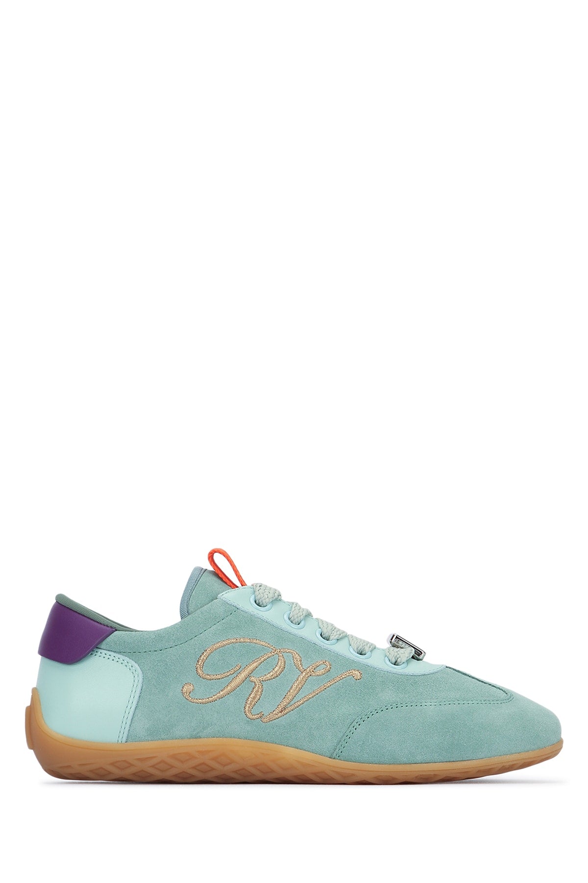 Roger Vivier Suede Logo-Embroidered Sneaker — Green