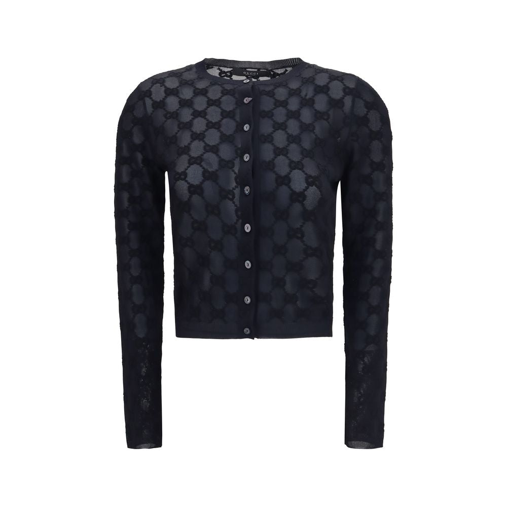 Gucci GG Embroidered Viscose Crepe Cardigan — Black