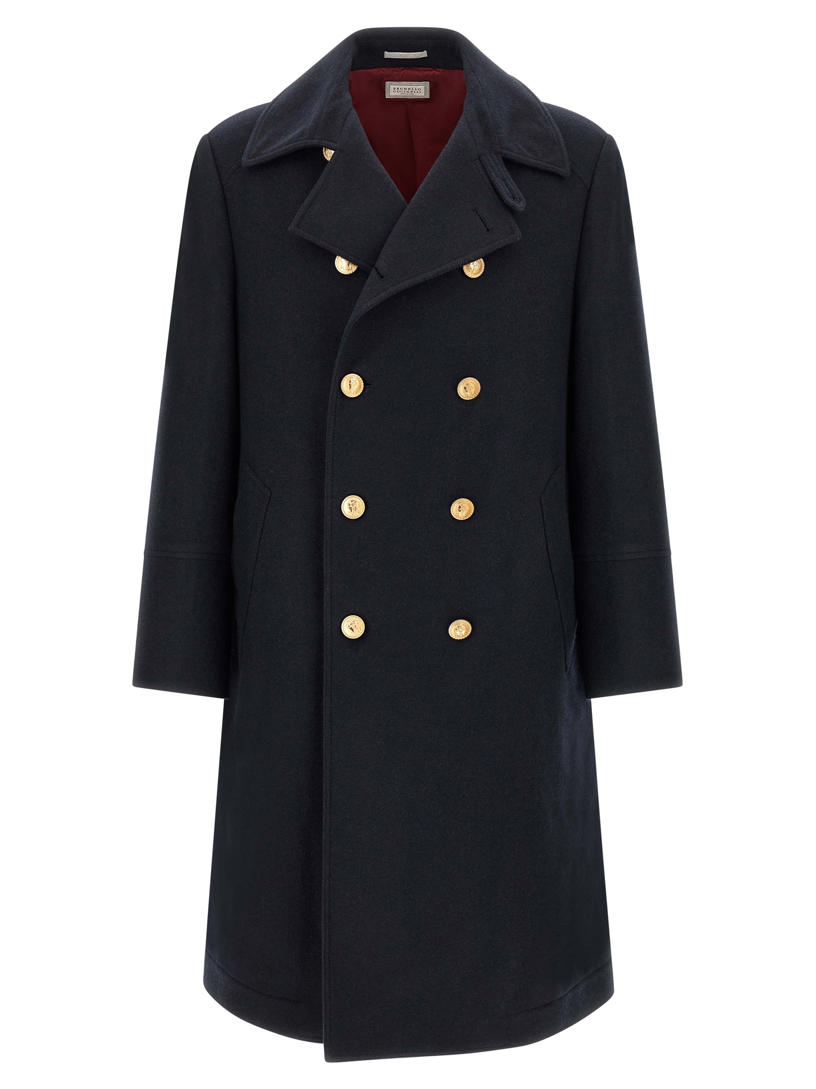 Brunello Cucinelli Pure Cashmere Double-Breasted Coat — Navy