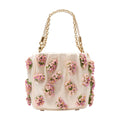 Self-Portrait Floral Beaded Shoulder Bag — Beige