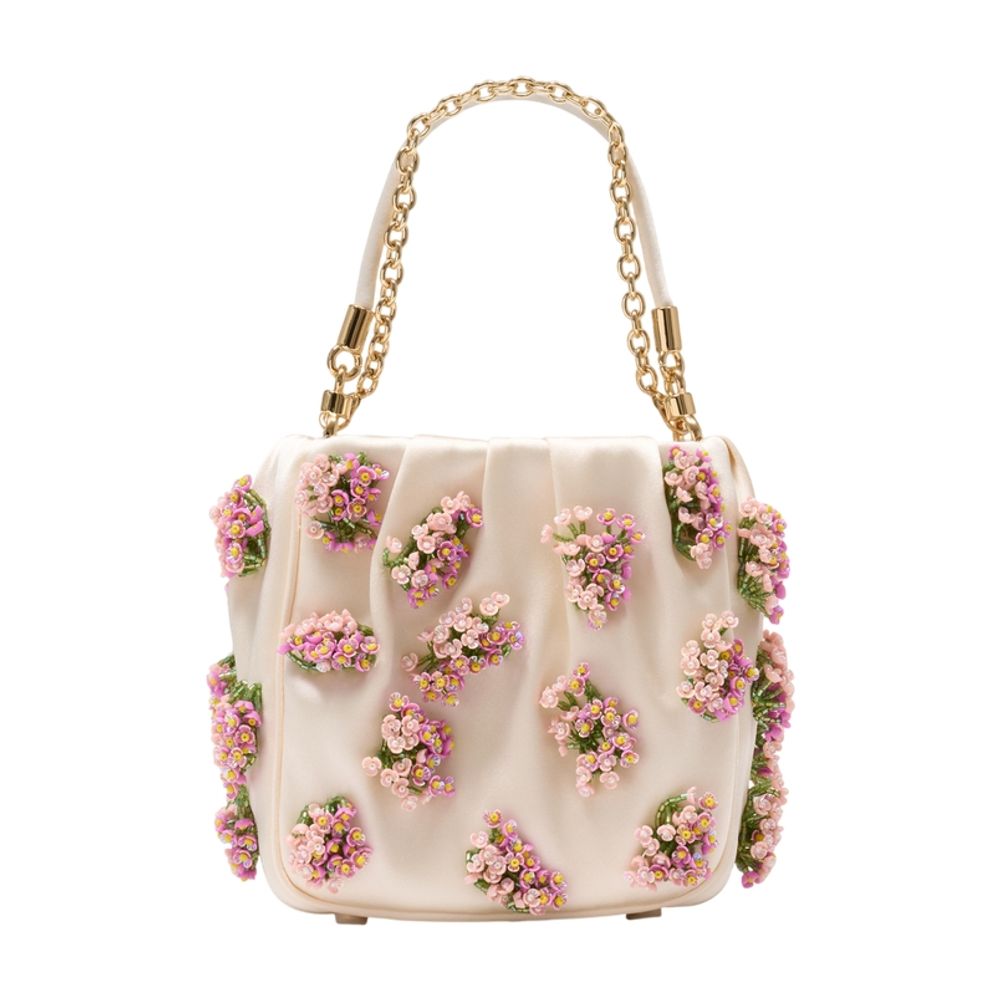 Self-Portrait Floral Beaded Shoulder Bag — Beige