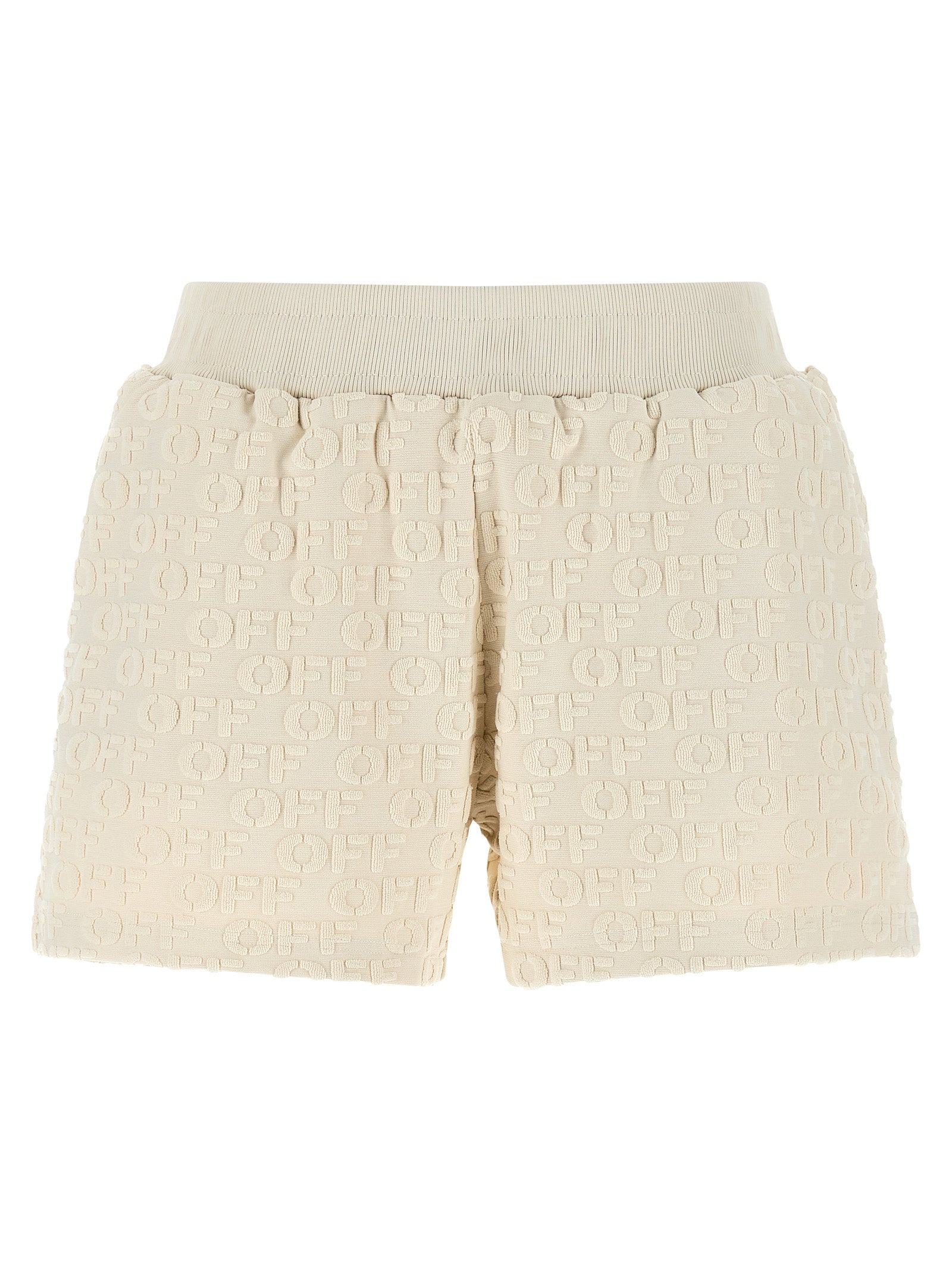 Off-White Embossed Logo Terry Bermuda Shorts — Beige